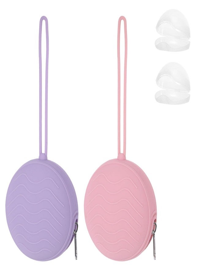 Qiuruoo 2 Pack Pacifier Holder Bag, 2 Newborn Baby Portable Silicone Pacifier Holder Case, Silicone Holder for Diaper Bag, Travel Outdoor Activities, Easy to Clean (Pink,Purple) - Image 1